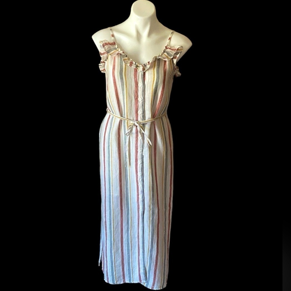 Vince Camuto Women’s Beige Striped Linen Cotton Dress Summer Dress Size Small